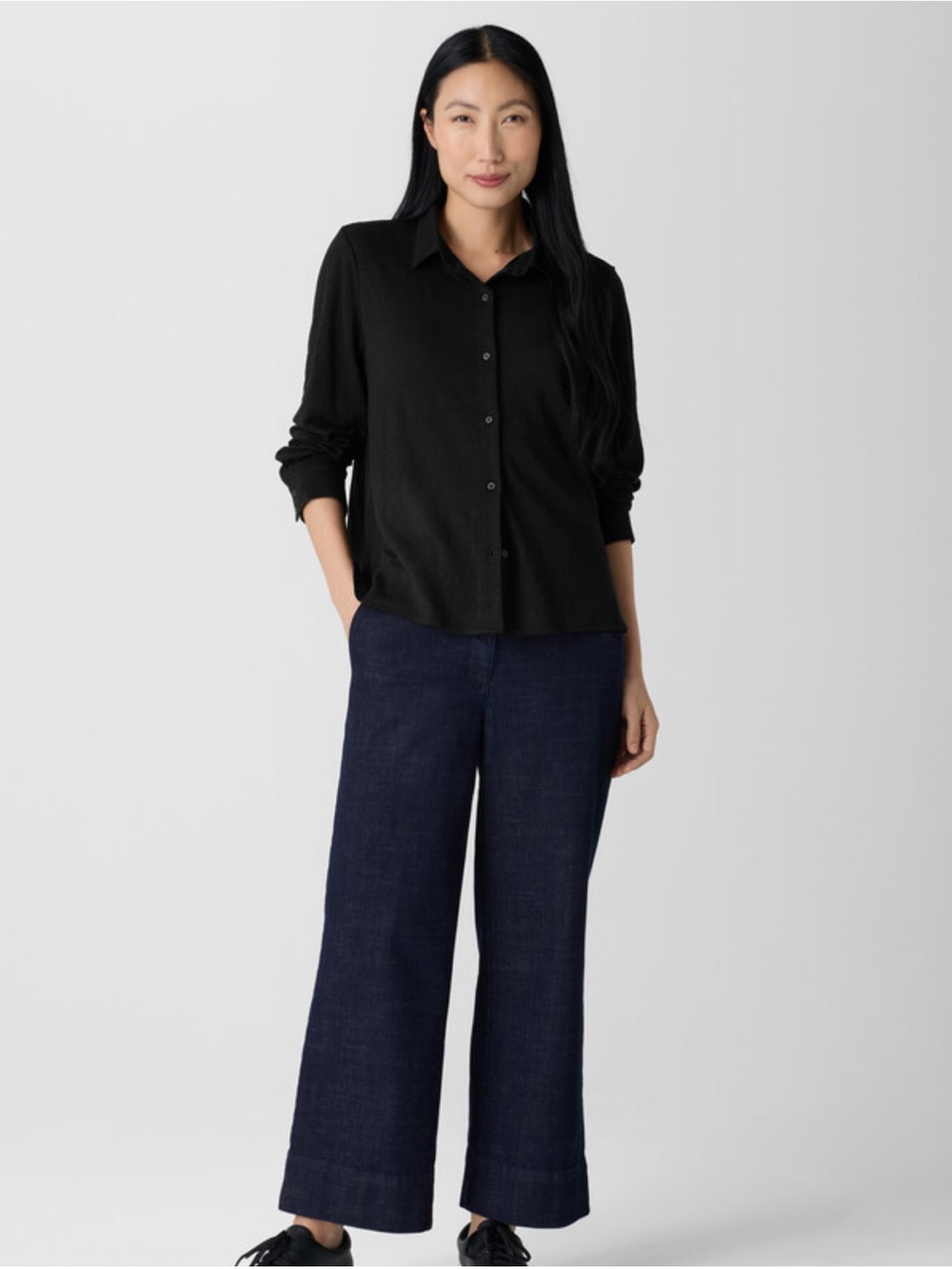 Eileen Fisher Organic Cotton Stretch Denim Wide Leg Crop Pants | Large | NWOT